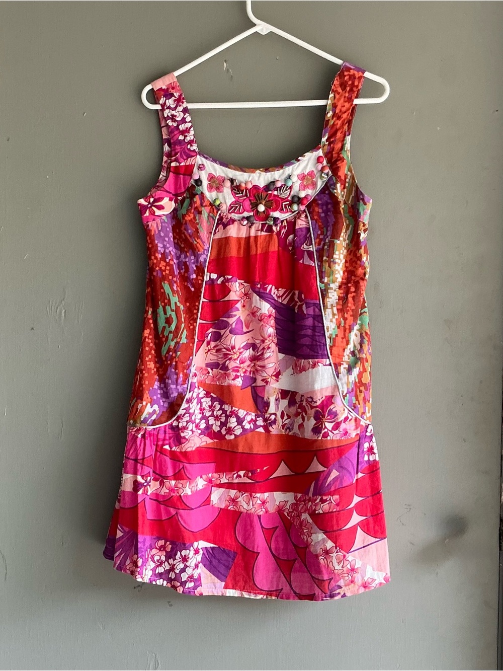 Womens Pink & Red Floral Patchwork Sundress